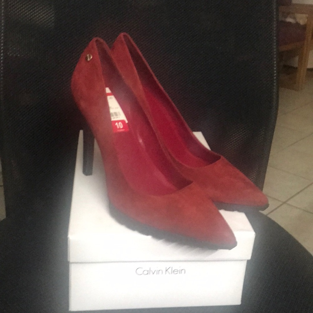 Calvin Klein Red Suede High Heels.  Size 10